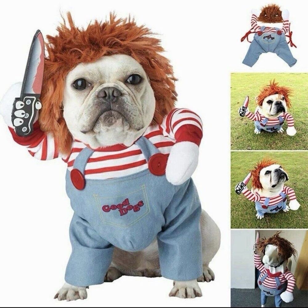 Pet Dog Funny Costume Chucky Deadly Doll Halloween Festival Cloth size M